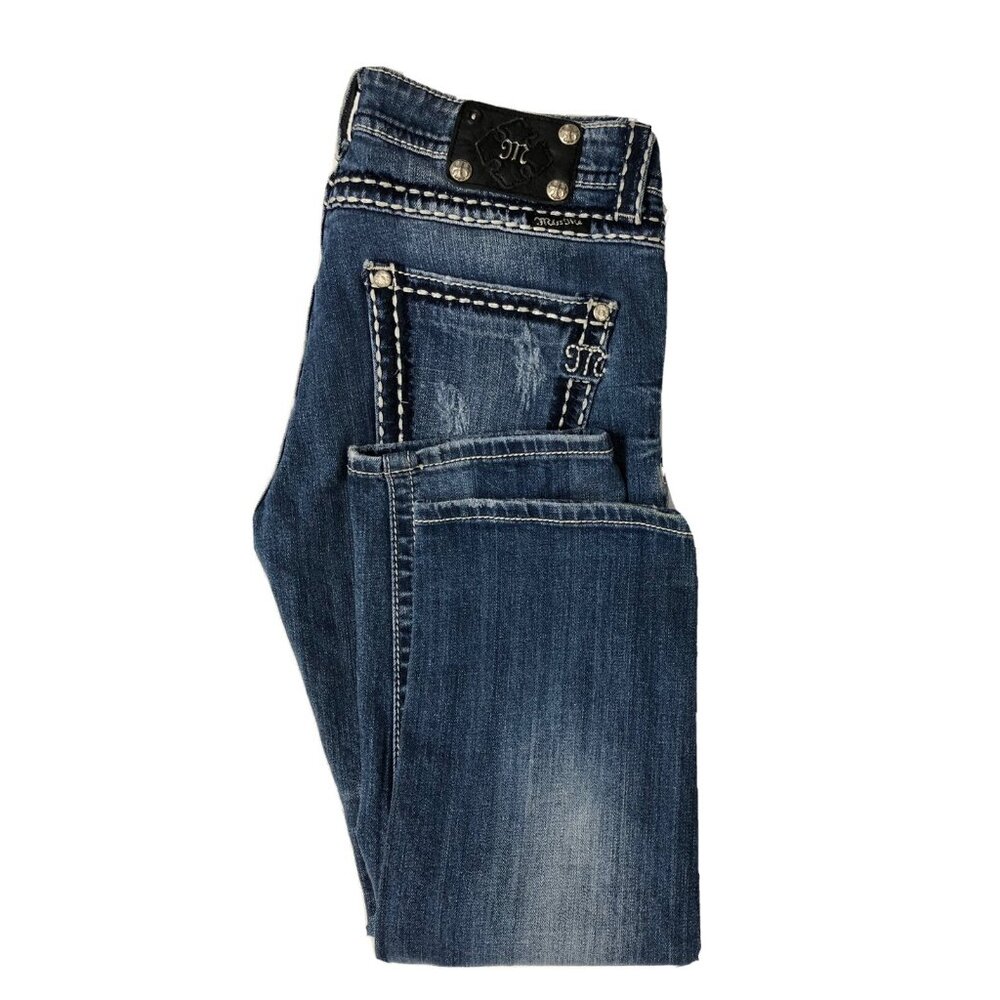 Miss Me Womens 28x25 Blue Denim Jeans Boyfriend Distressed